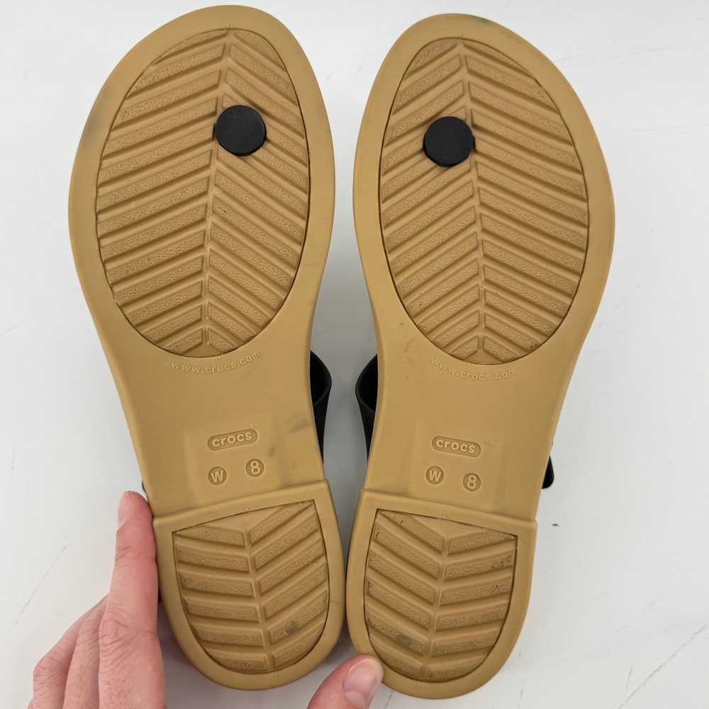 Crocs Tulum Toe Post Toe Sandal Black Tan Women 8 Strappy Slip On Flip Flop - Picture 8 of 9